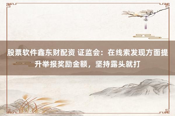 股票软件鑫东财配资 证监会：在线索发现方面提升举报奖励金额，坚持露头就打