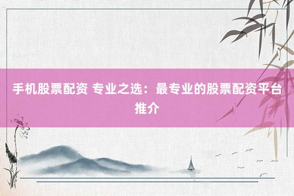 手机股票配资 专业之选：最专业的股票配资平台推介